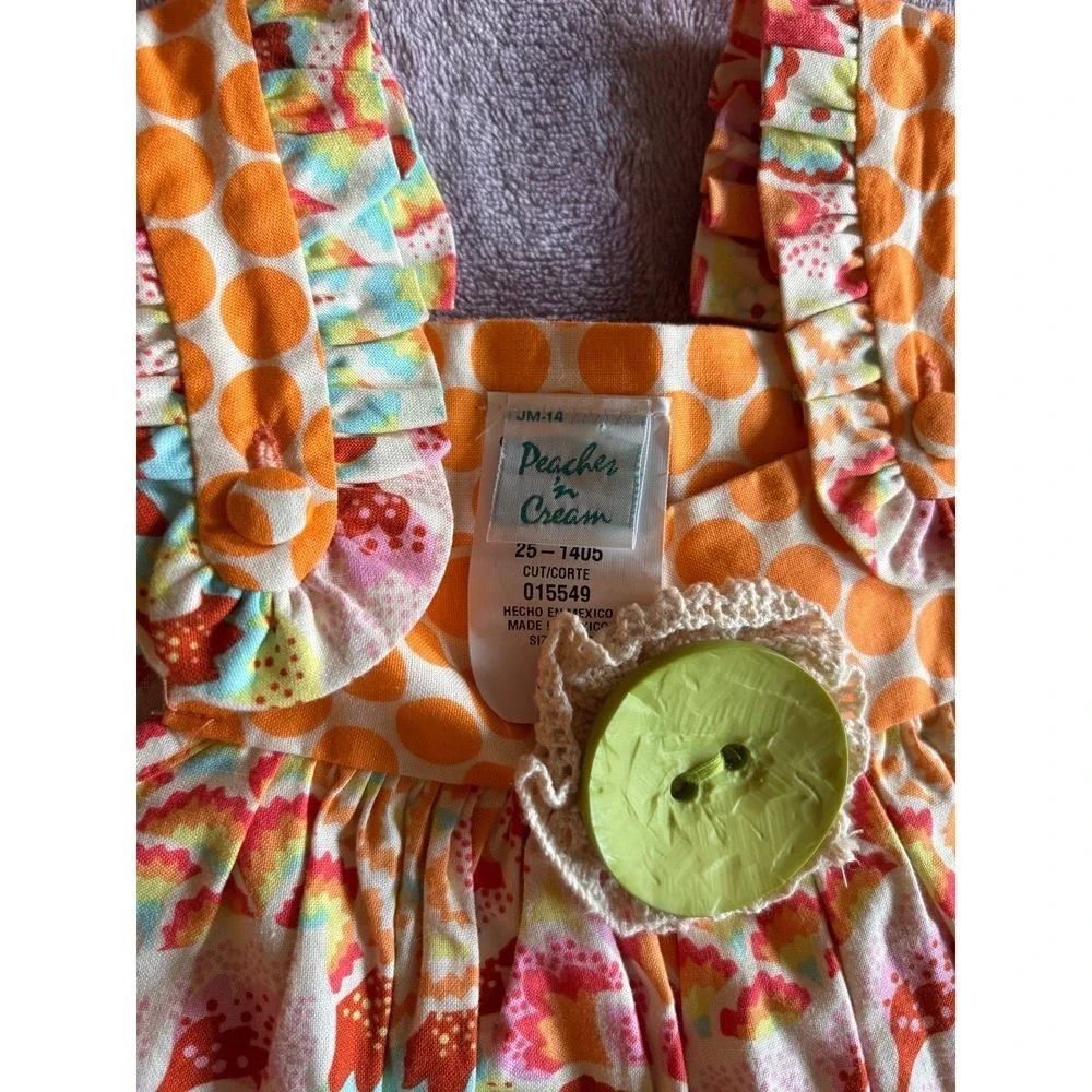 Peaches n Cream Girls Floral Polka Dot Ruffle Tunic Dress Orange Yellow 25-1405